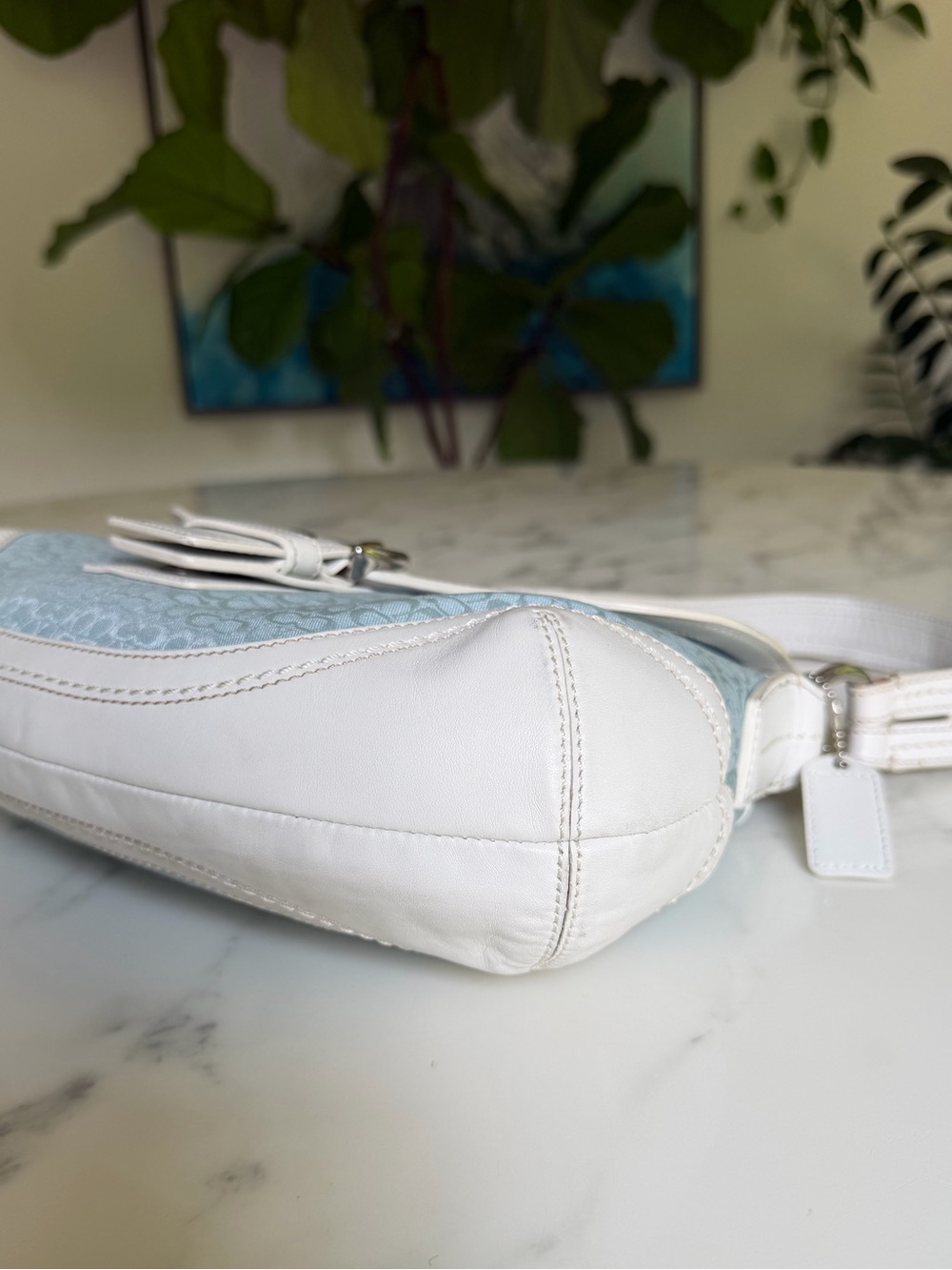 COACH Vintage Y2K Soho Mini Signature Medium Flap Shoulder Bag F109256 Sky Blue - Picture 5 of 16